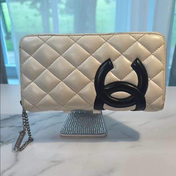 CHANEL Quilted Off White & Black Cambon Wallet with Chain - Picture 1 of 15